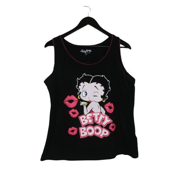 Betty Boop Tops - Betty Boop 2015 King Feature Syndicate Scalloped Hem Tank Top Black
